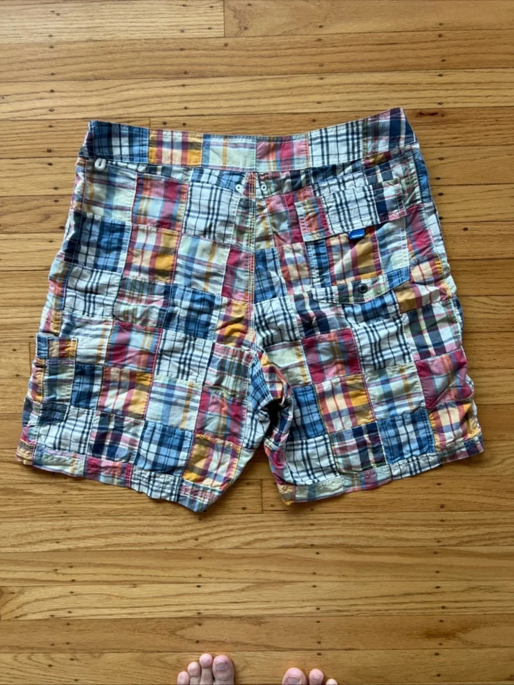 Vintage JCrew Madras Plaid Patchwork Swimwear Shorts Mens 34 Preppy Casual
